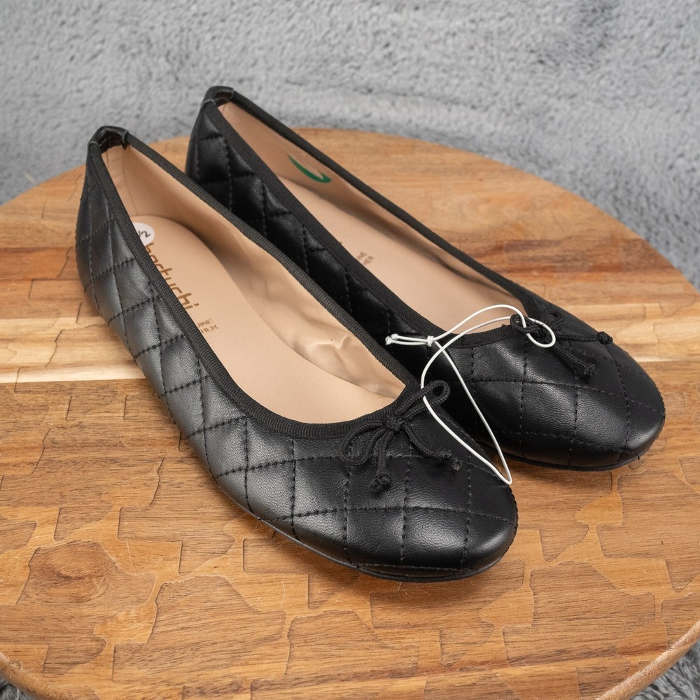 Bertuchi Ballet Flats Women's Black Quilted Leather Slip-On Comfort Shoes - 8.5